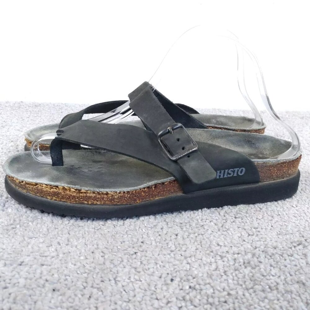 Mephisto Helen Sandals Womens Size 40 EU Shoes Black Leather Flats Thong Buckle